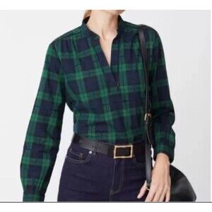 J.McLaughlin Tremblay Blouse in Plaid Green Blue Medium Popover Shirt